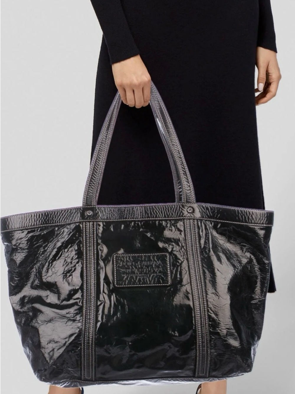 Dolce & Gabbana Miss Bye Bye Black Patent Tote Large Designer Bag